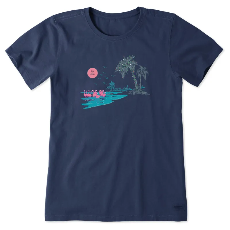 Women's Winter Flamingo Palms Short Sleeve Crusher Tee sold by Life is Good