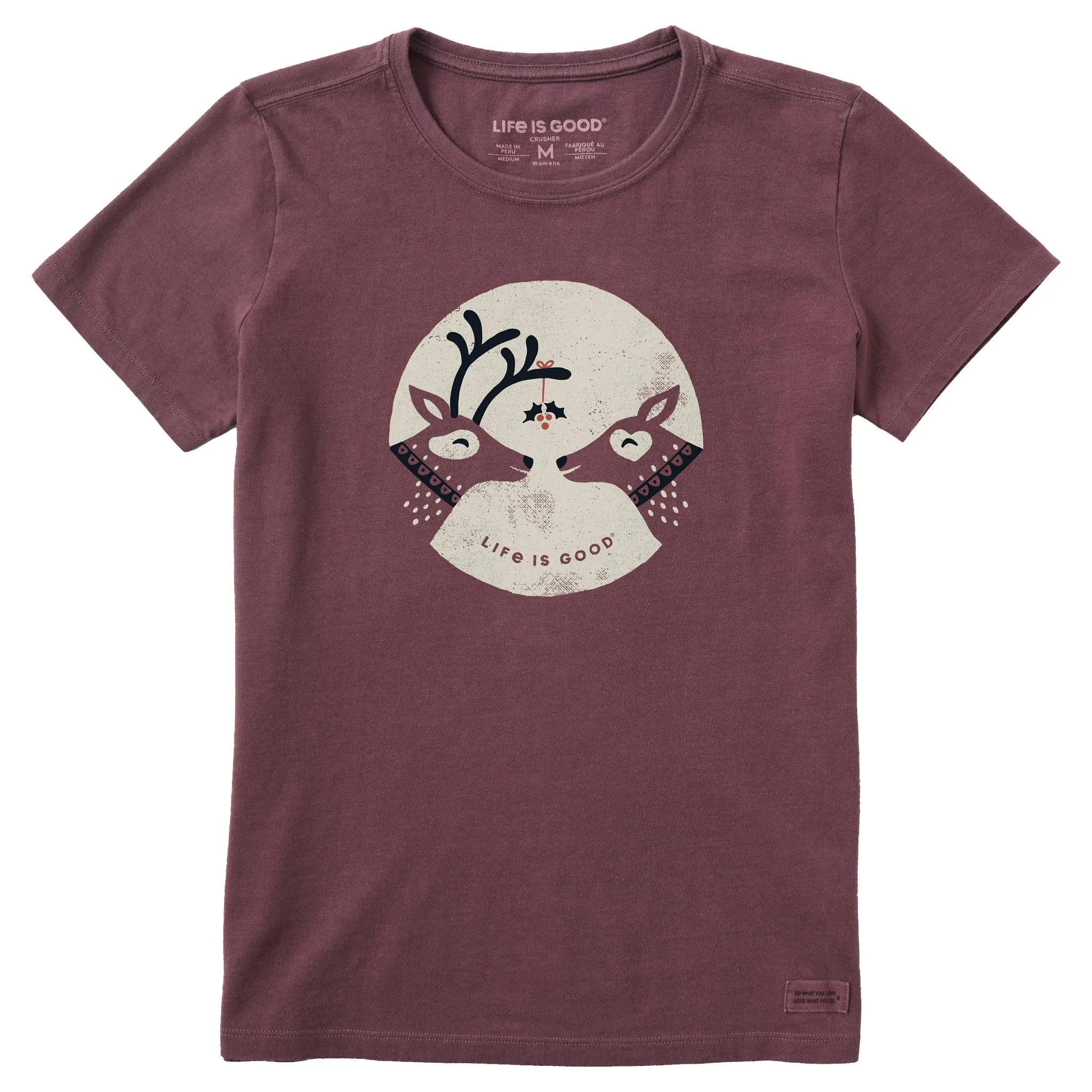Women's Mistletoe Reindeer Short Sleeve Crusher Tee sold by Life is Good