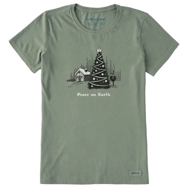 Women's Peace on Earth Christmas Tree Short Sleeve Crusher Tee sold by Life is Good