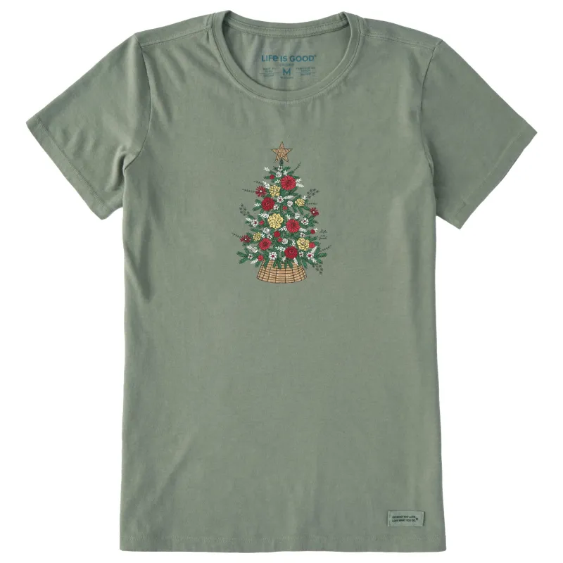 Women's Floral Christmas Tree Short Sleeve Crusher Tee sold by Life is Good