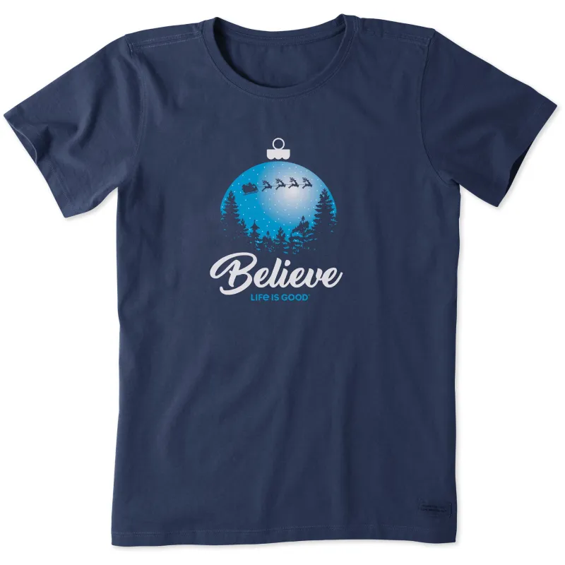 Women's Believe Santa Sleigh Short Sleeve Crusher Tee sold by Life is Good