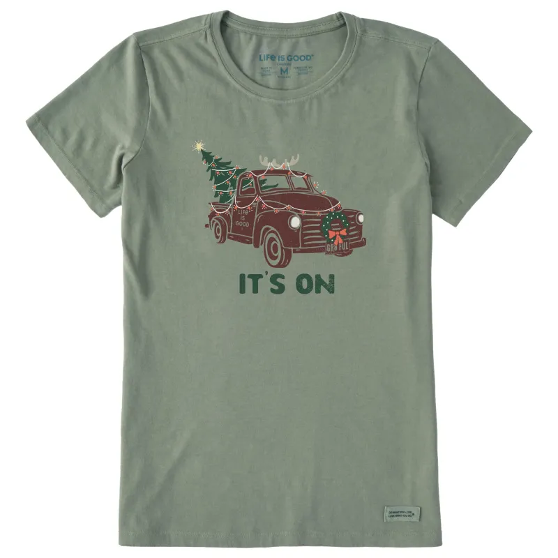 Women's It's On Christmas Truck Short Sleeve Crusher Tee sold by Life is Good
