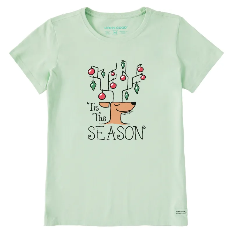 Women's Tis the Season Reindeer Short Sleeve Crusher Tee sold by Life is Good
