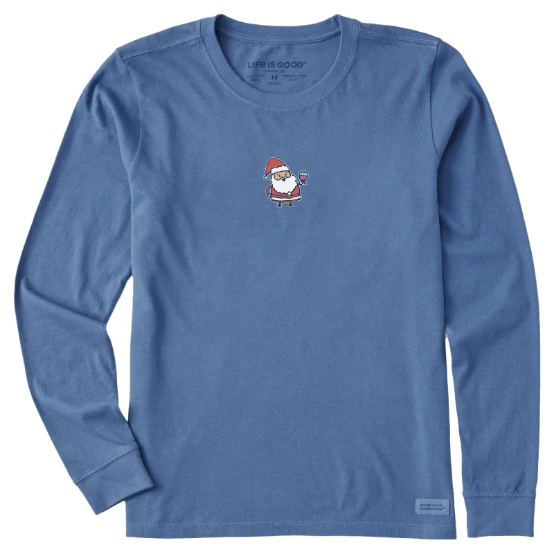 Women's Little Santa w Wine Long Sleeve Crusher Tee sold by Life is Good