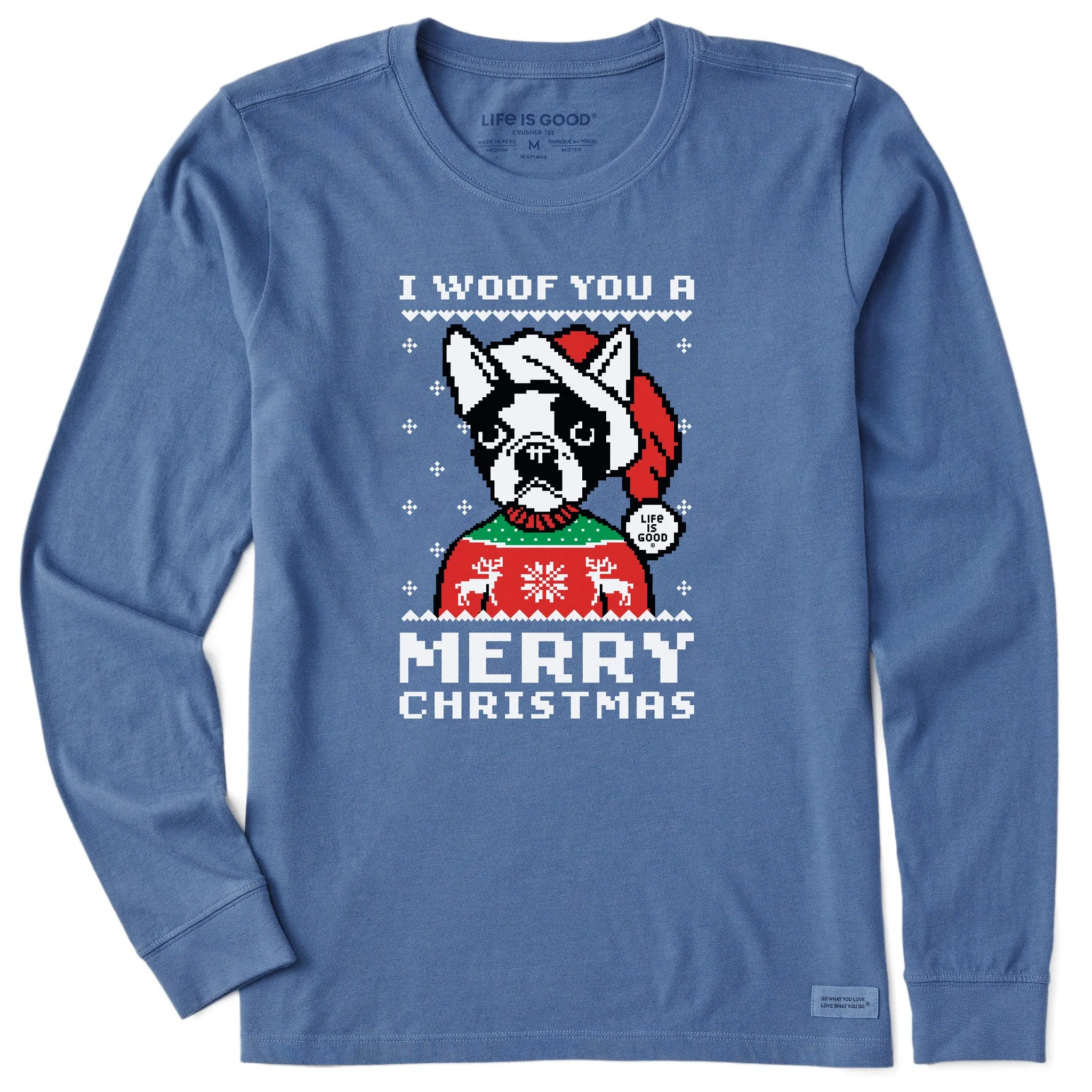 Women's Boston Terrier Ugly Sweater Long Sleeve Crusher Tee sold by Life is Good