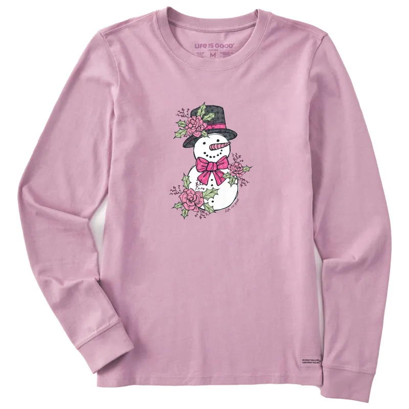 Women's Floral Snowman Long Sleeve Crusher Tee made by Life is Good