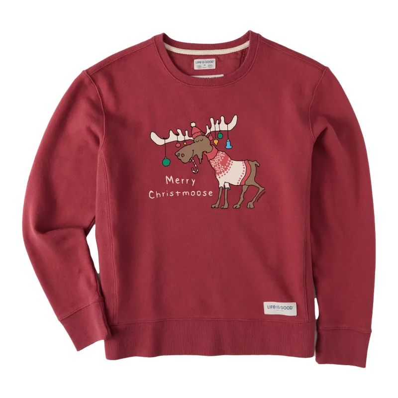 Women's Merry Christmoose Ornaments Simply True Fleece Crew sold by Life is Good