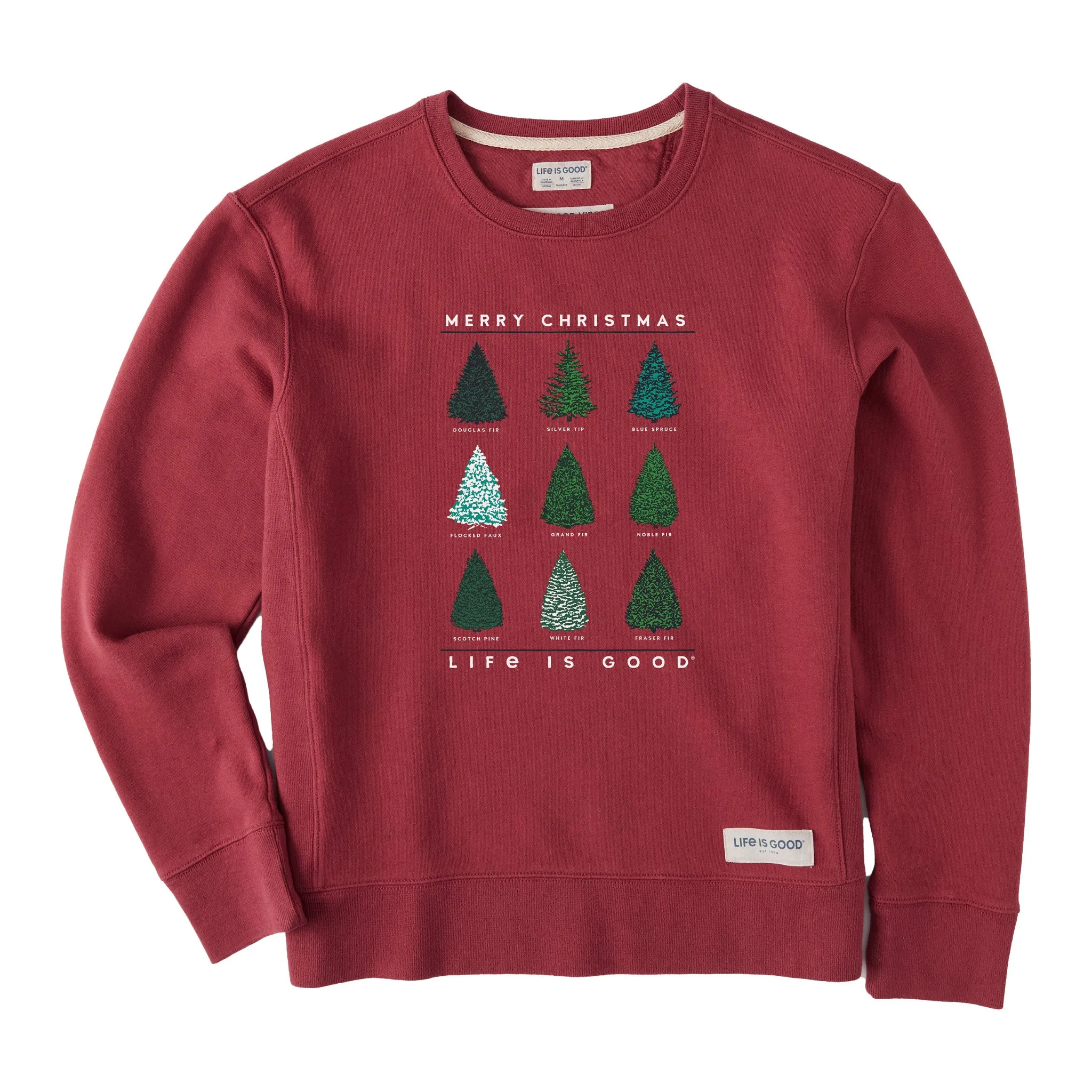 Women's Xmas Tree Grid Simply True Fleece Crew sold by Life is Good