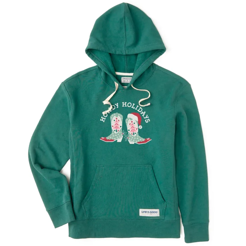 Women's Howdy Holidays Boots Simply True Fleece Hoodie sold by Life is Good