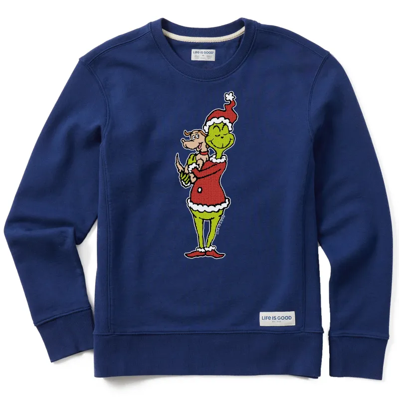 Women's Pop Art Grinch and Max Simply True Fleece Crew sold by Life is Good