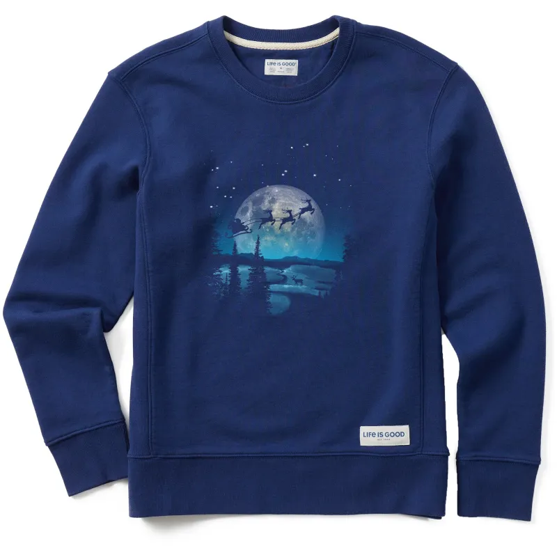 Women's Santa Moonlight Ride Simply True Fleece Crew sold by Life is Good