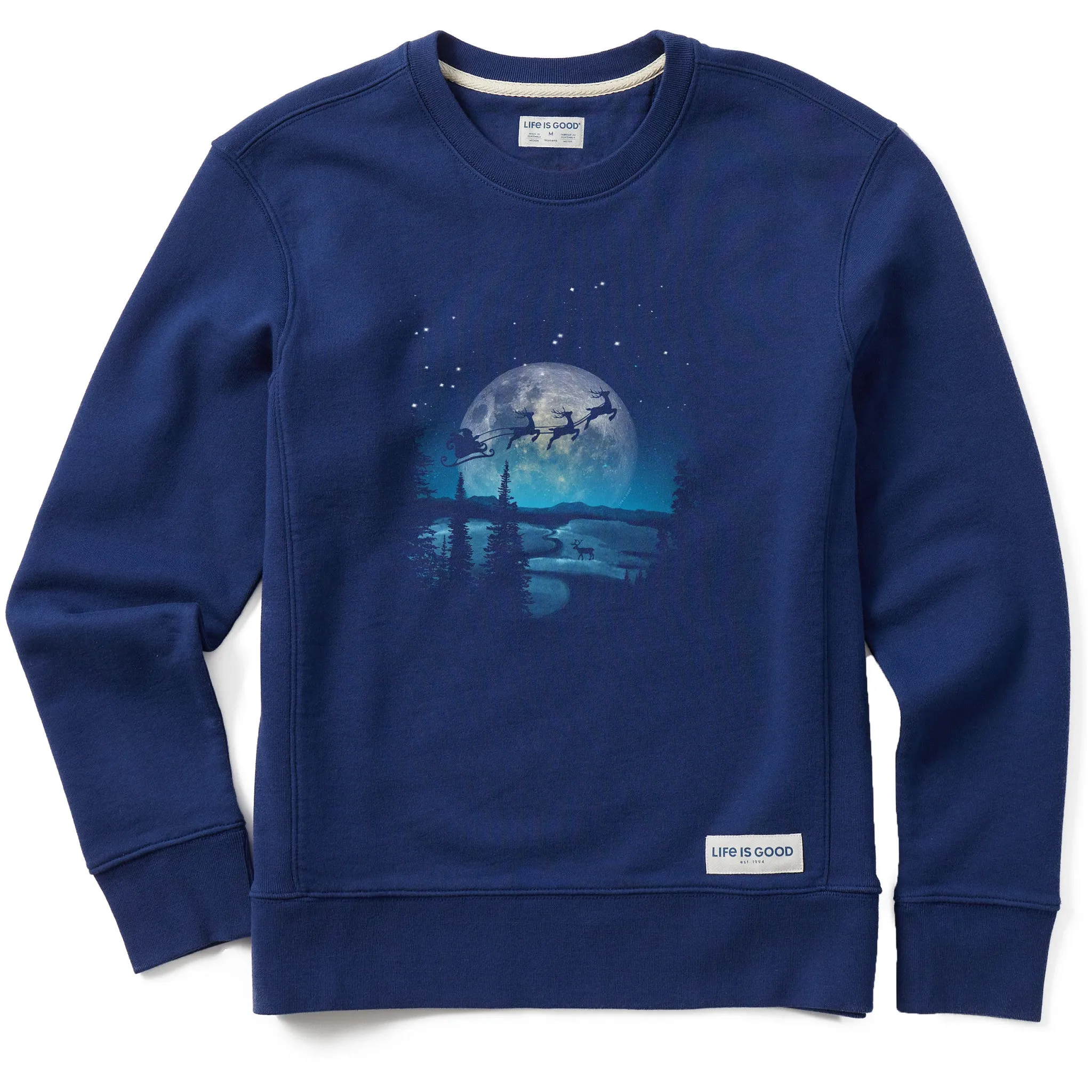 Women's Santa Moonlight Ride Simply True Fleece Crew sold by Life is Good