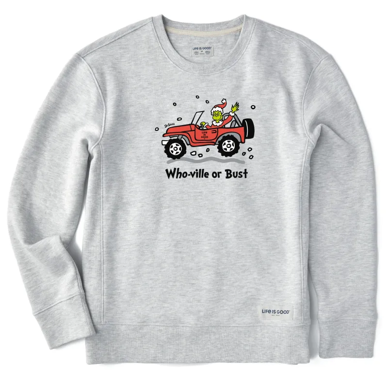 Women's Who-Ville or Bust SUV Grinch Simply True Crew sold by Life is Good