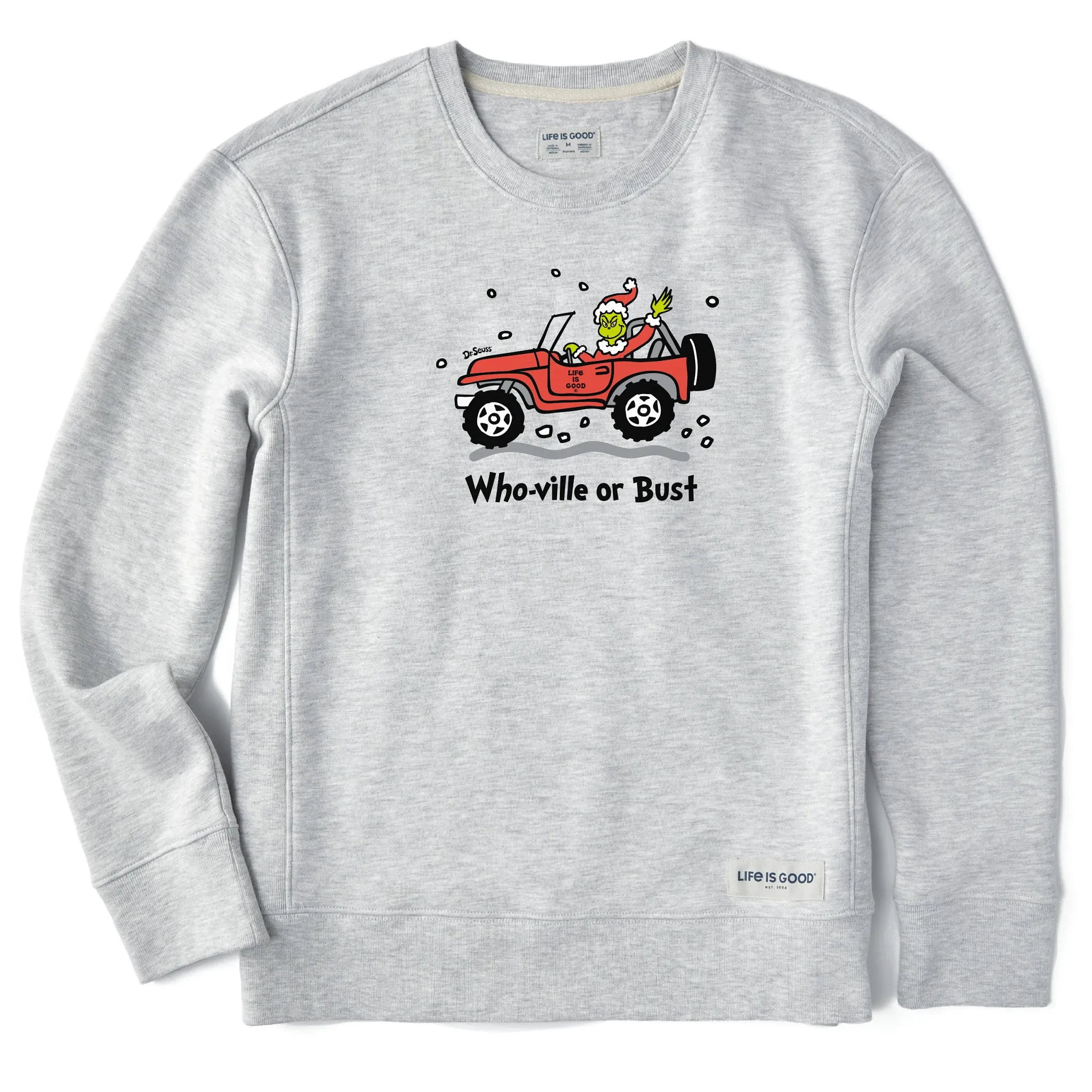 Women's Who-Ville or Bust SUV Grinch Simply True Fleece Crew sold by Life is Good