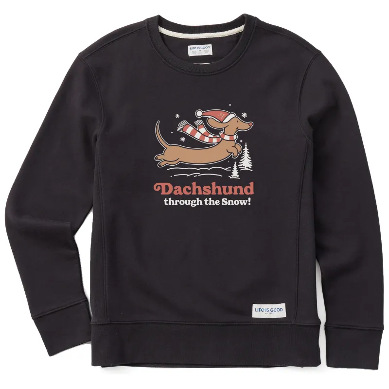 Women's Dachshund Through the Snow Simply True Fleece Crew sold by Life is Good
