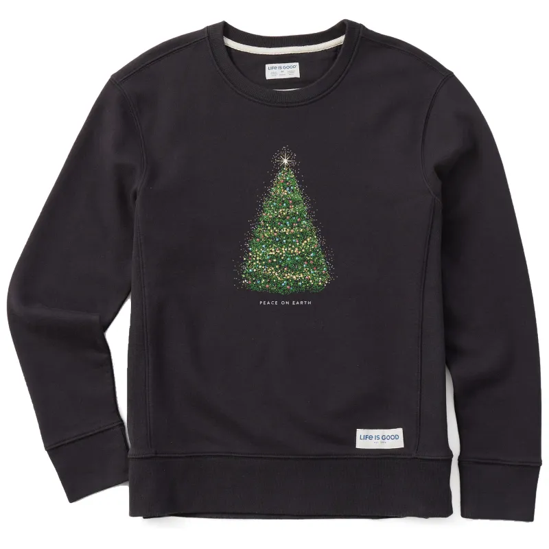 Women's Peace on Earth Tree Simply True Fleece Crew sold by Life is Good