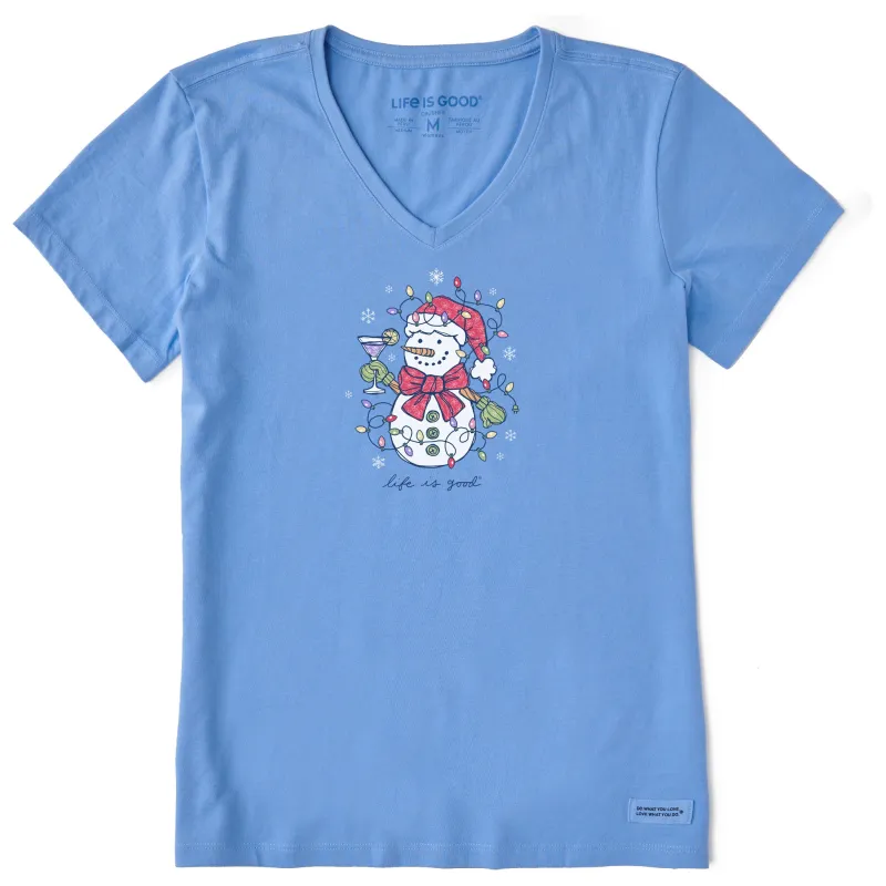 Women's Xmas Lights Cocktail Snowman Short Sleeve Crusher Vee sold by Life is Good