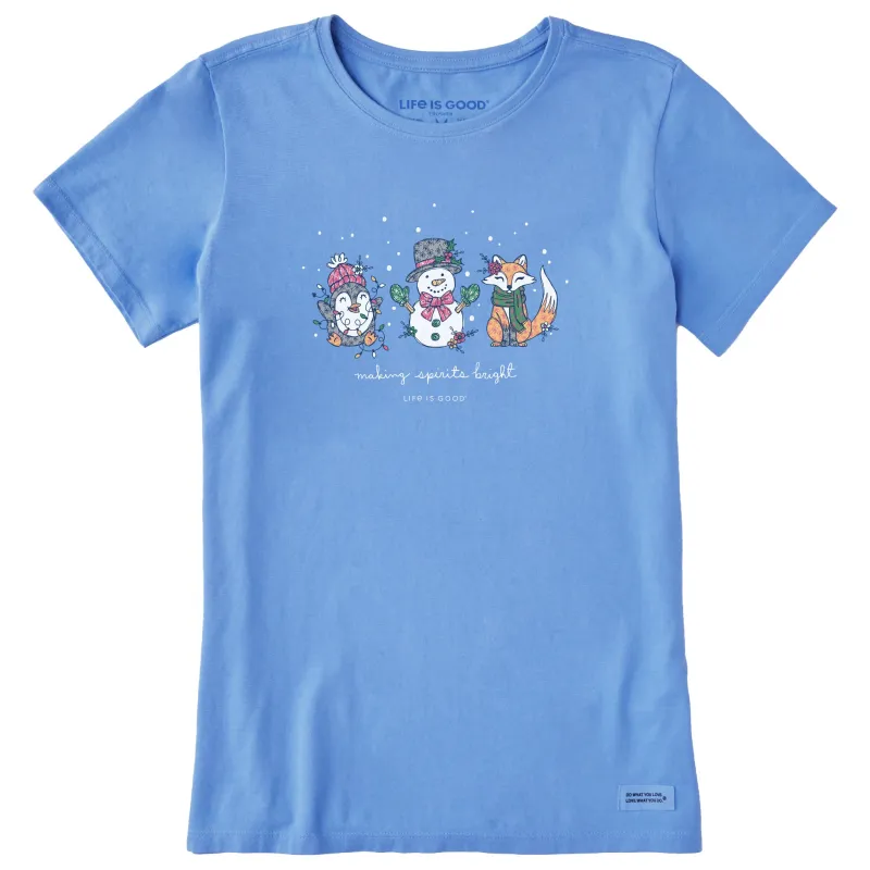 Women's Spirits Bright Snowman, etc Short Sleeve Crusher Tee sold by Life is Good