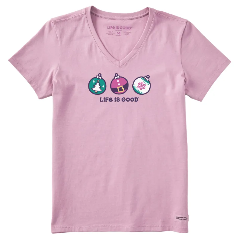 Women's Christmas Ornament Trio Short Sleeve Crusher Vee sold by Life is Good