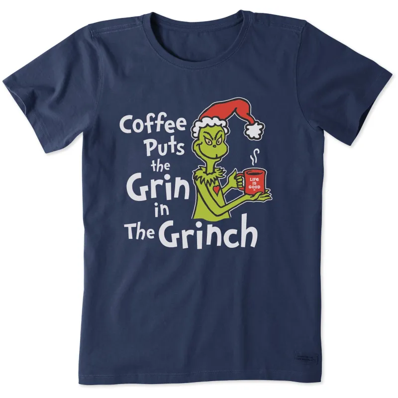 Women's Coffee puts Grin in Grinch Short Sleeve Crusher Tee sold by Life is Good