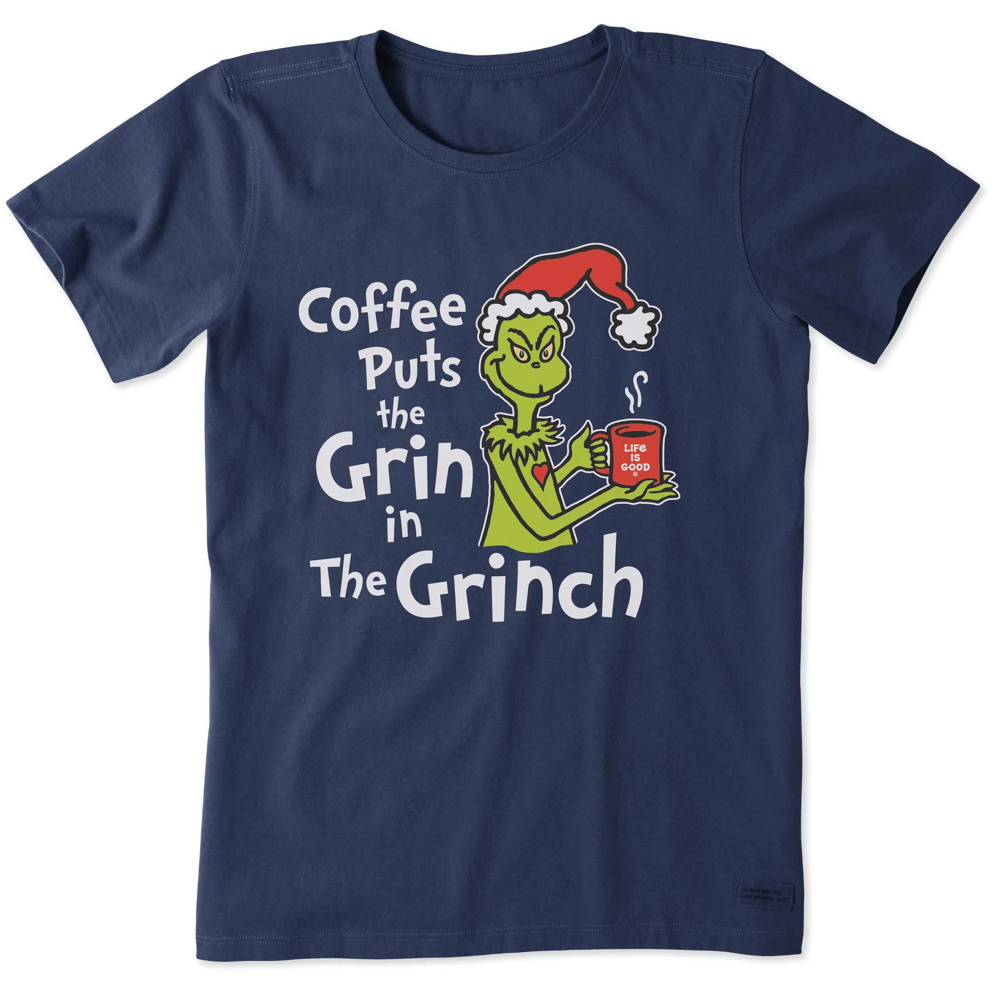 Women's Coffee puts Grin in Grinch Short Sleeve Crusher Tee sold by Life is Good