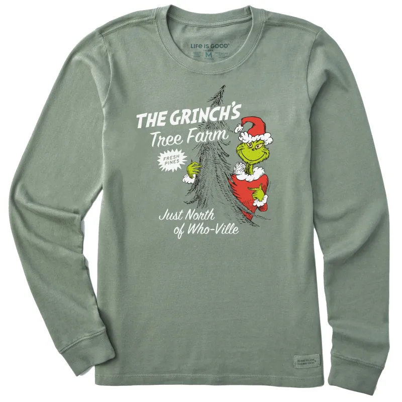 Women's Grinch's Tree Farm Long Sleeve Crusher Tee sold by Life is Good