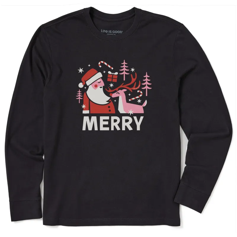 Men's Merry Santa & Rudolph Long Sleeve Crusher Tee sold by Life is Good