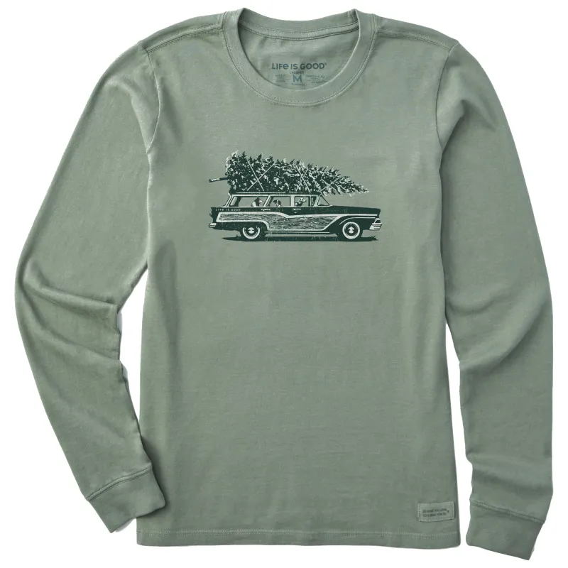 Women's Photo Christmas Tree Wagon Long Sleeve Crusher Tee made by Life is Good