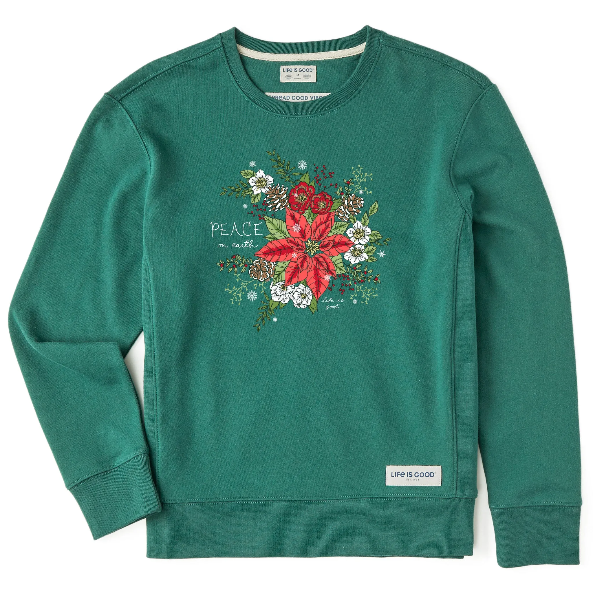 Women's Peaceful Winter Xmas Flowers Simply True Fleece Crew sold by Life is Good