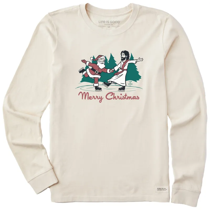Women's Merry Christmas Skaters Long Sleeve Crusher Tee sold by Life is Good