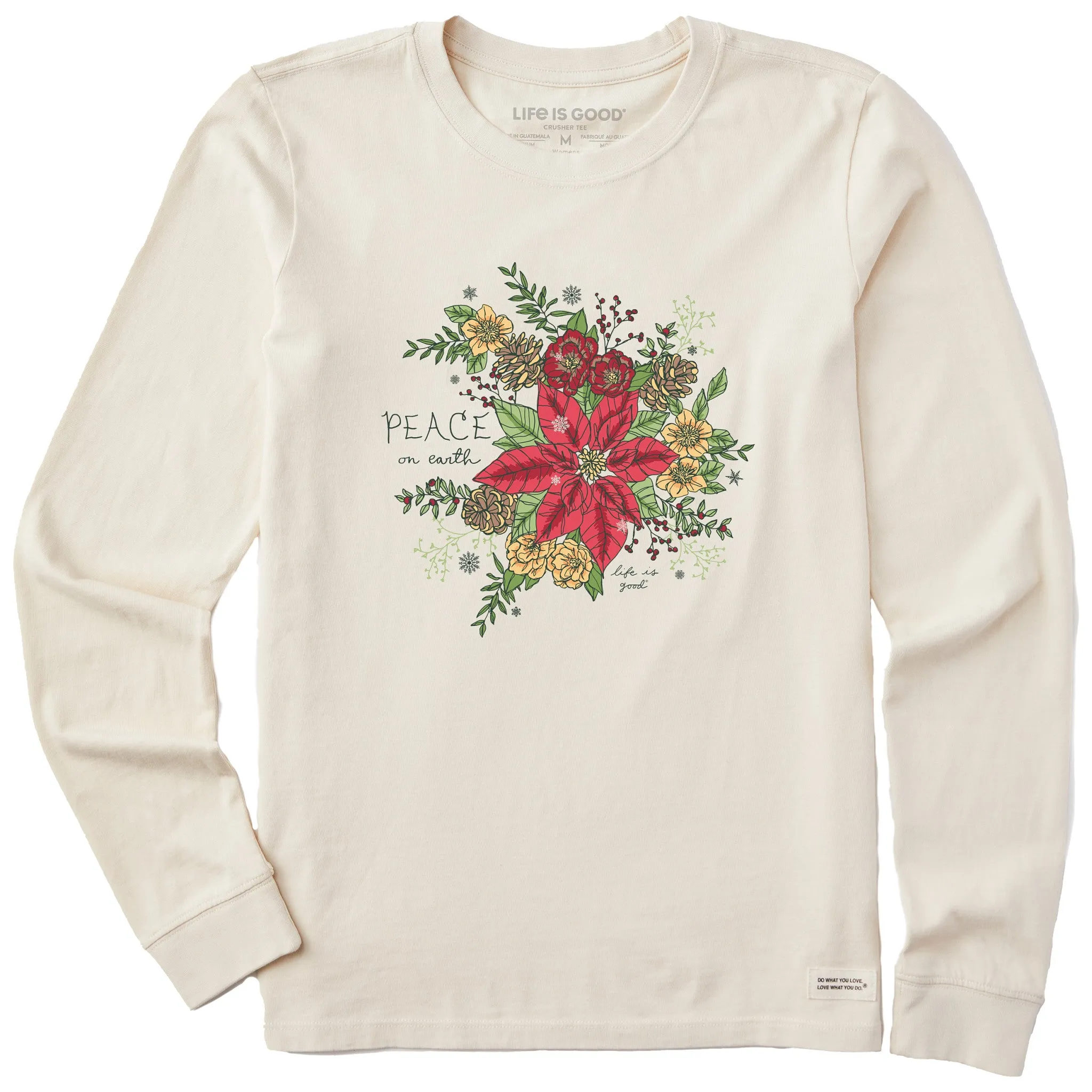 Women's Peaceful Winter Xmas Flowers Long Sleeve Crusher Tee sold by Life is Good