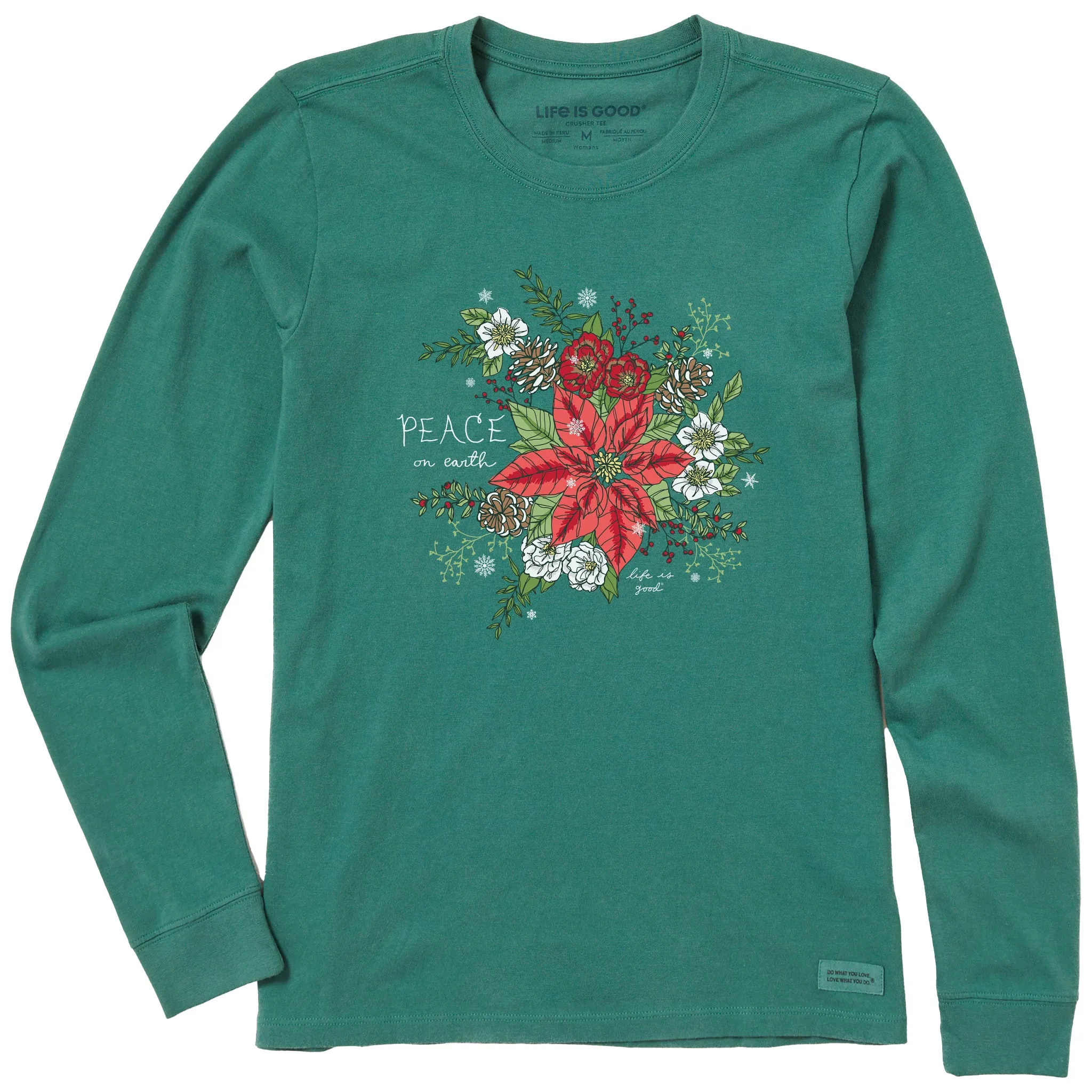 Women's Peaceful Winter Xmas Flowers Long Sleeve Crusher Tee sold by Life is Good product image thumbnail 3