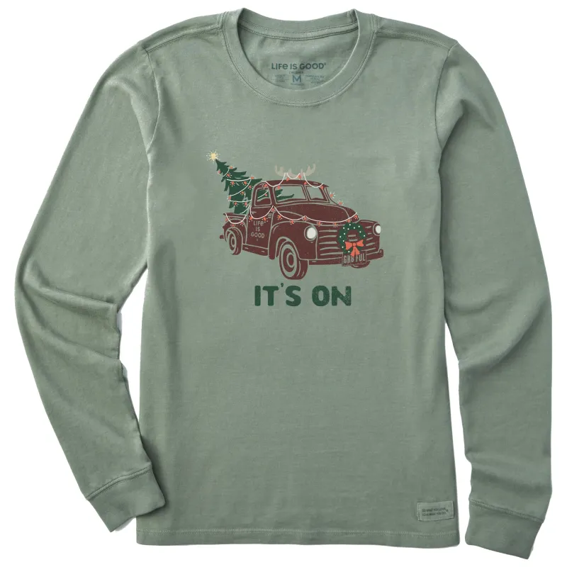 Women's It's On Christmas Truck Long Sleeve Crusher Tee sold by Life is Good