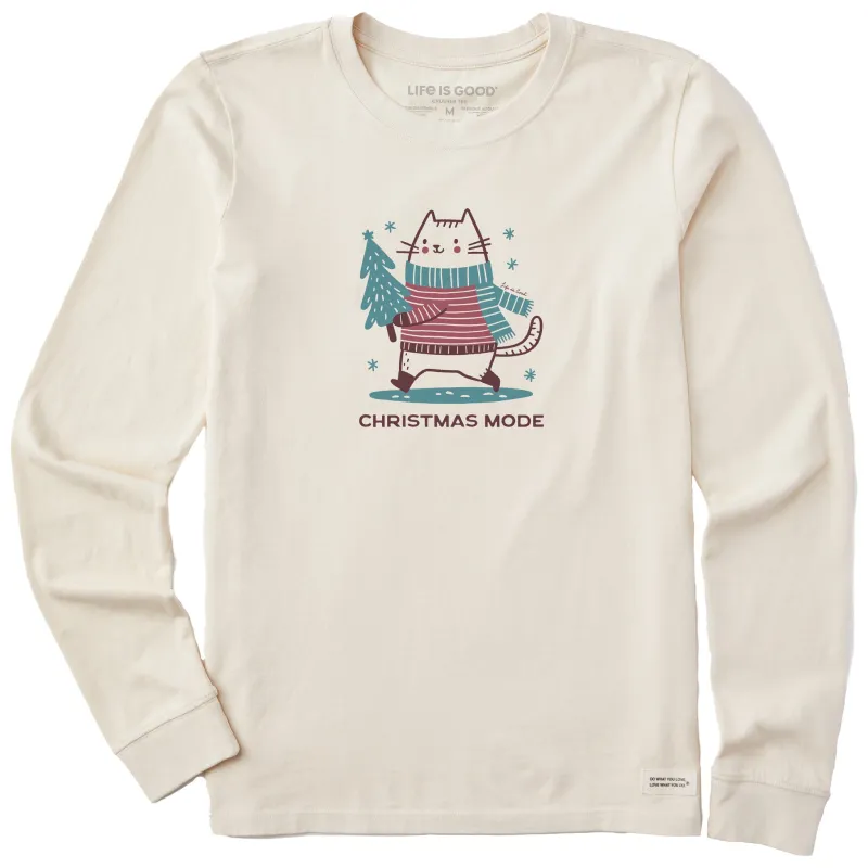 Women's Christmas Mode Cat Long Sleeve Crusher Tee sold by Life is Good