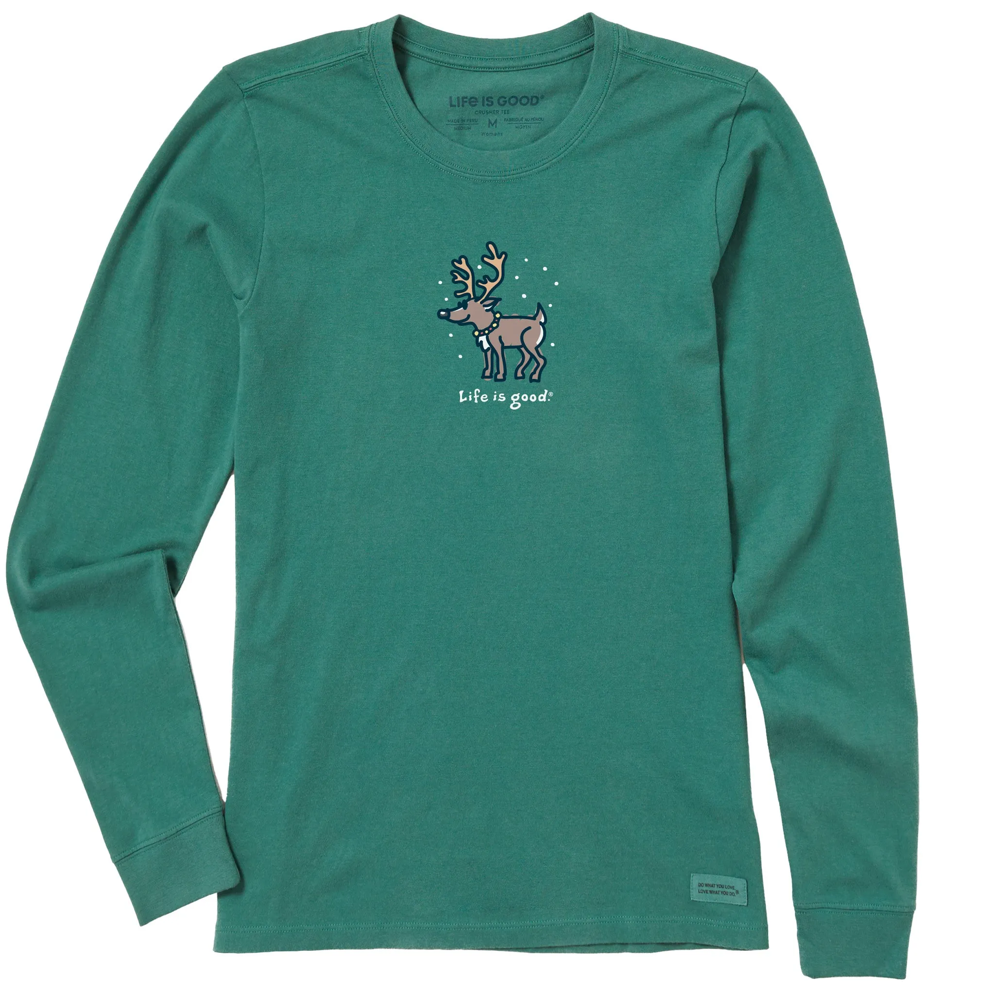 Women's Snowy Reindeer Long Sleeve Crusher Tee sold by Life is Good