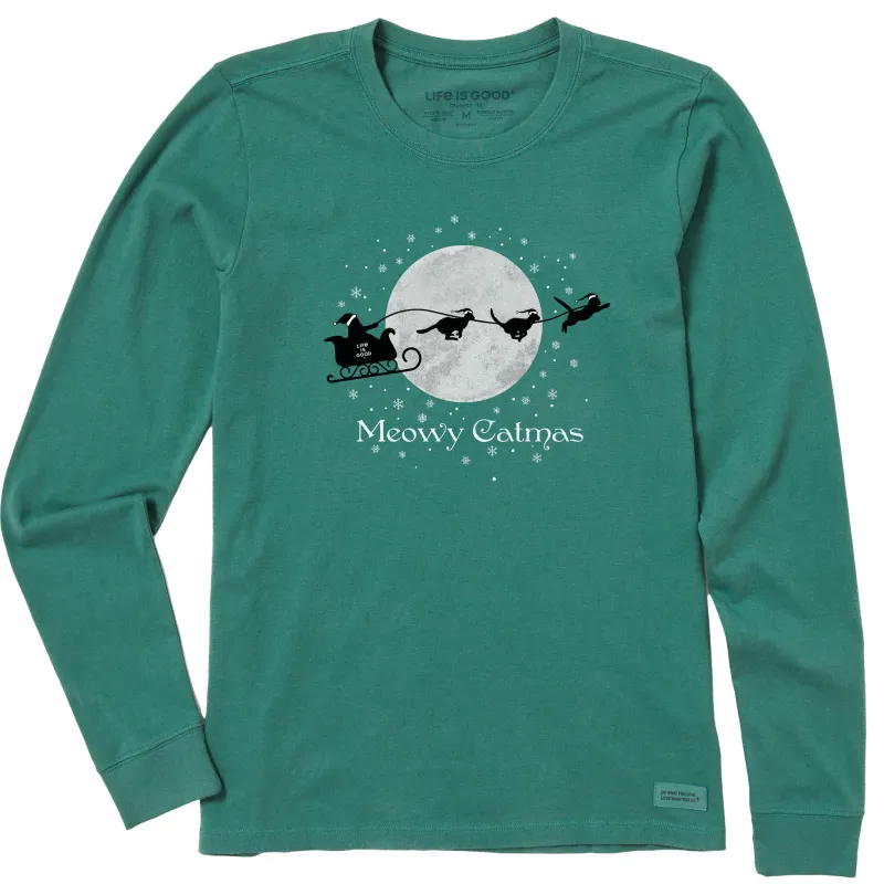 Women's Santa's Sleigh Cats Long Sleeve Crusher Tee made by Life is Good