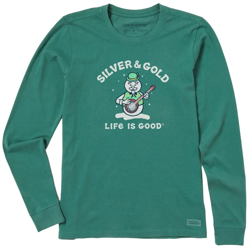 Women's Silver & Gold Snowman Long Sleeve Crusher Tee made by Life is Good