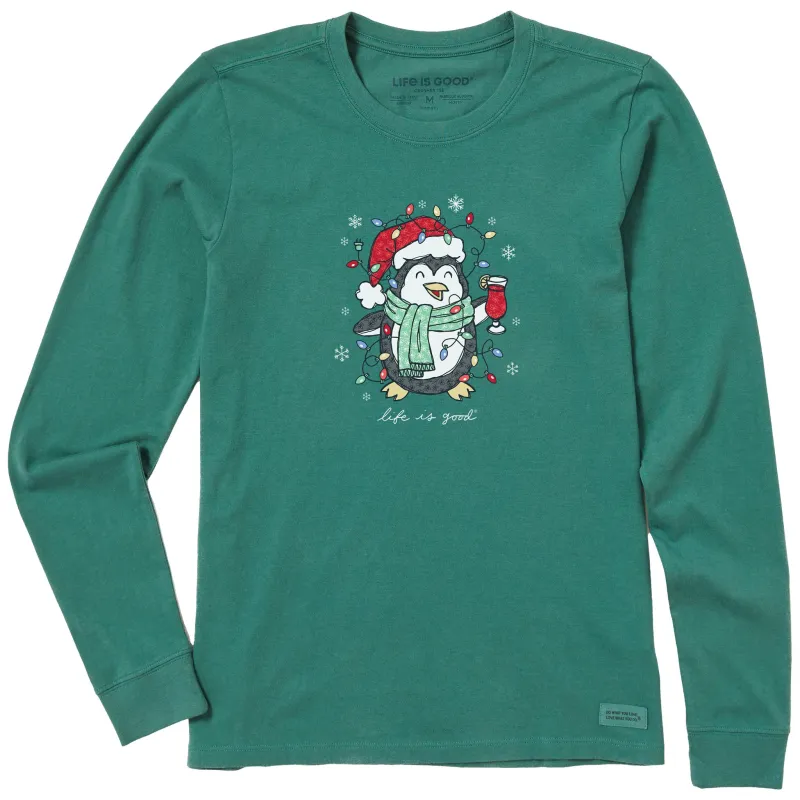Women's Xmas Lights Cocktail Penguin Long Sleeve Crusher Tee made by Life is Good