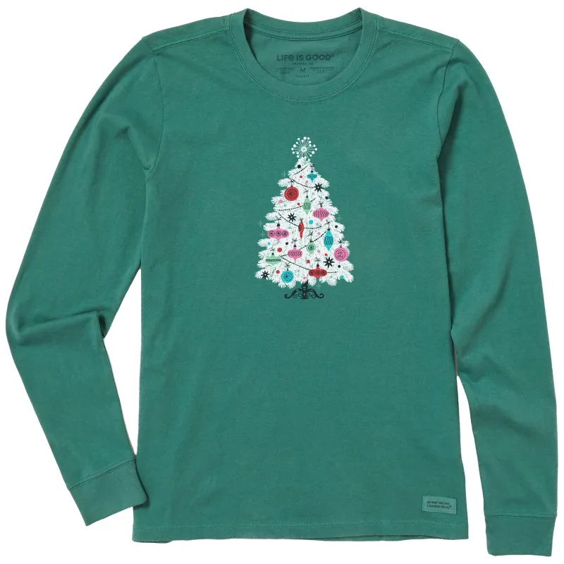 Women's Midcentury Christmas Tree Long Sleeve Crusher Tee sold by Life is Good