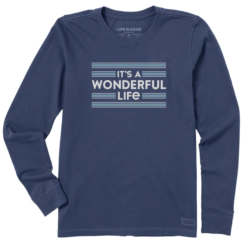 Women's It's a Wonderful Life Stripes Long Sleeve Crusher Tee sold by Life is Good