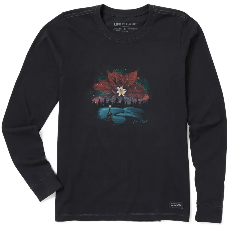 Women's Poinsettia Christmas Macro Long Sleeve Crusher Tee sold by Life is Good