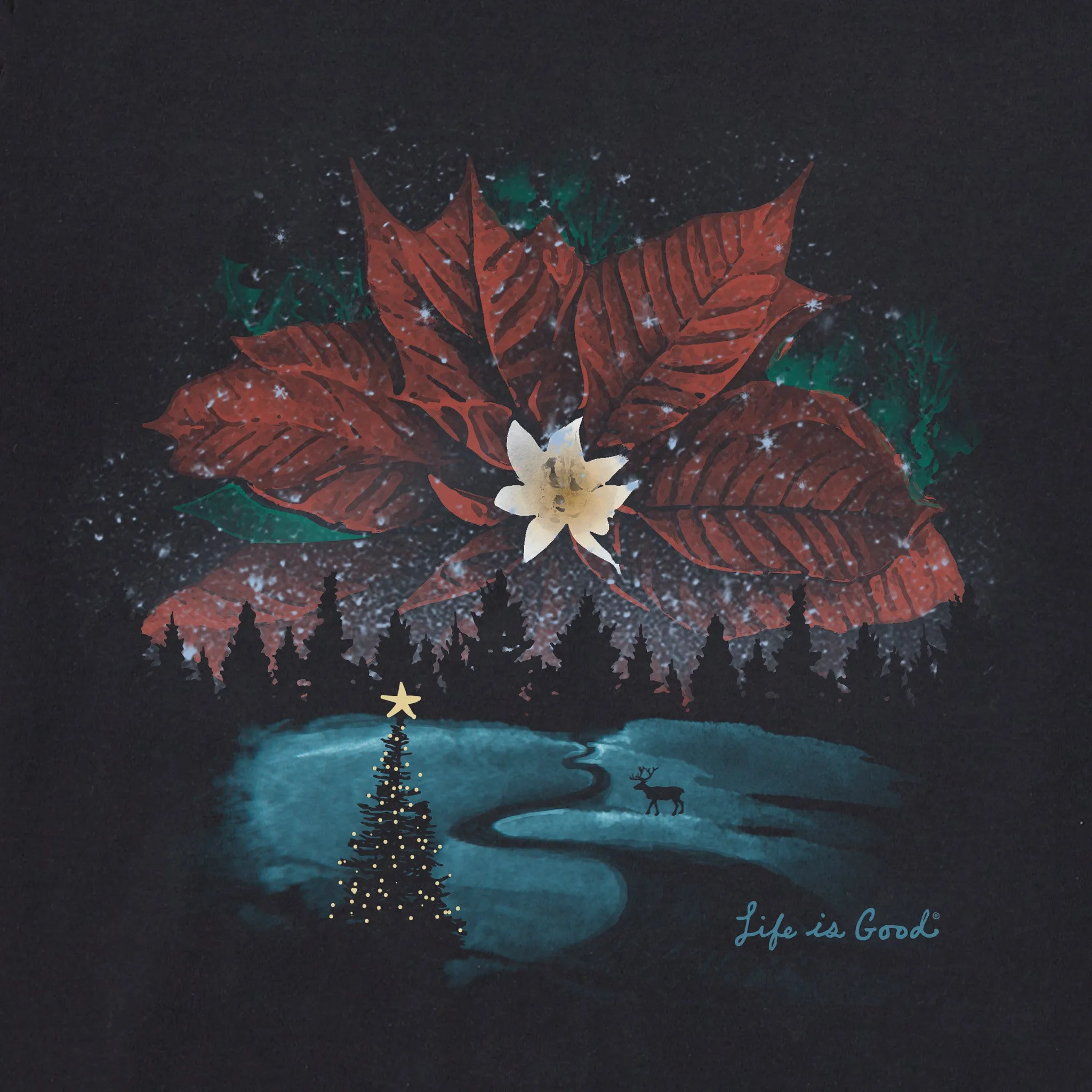 Women's Poinsettia Christmas Macro Long Sleeve Crusher Tee sold by Life is Good product image thumbnail 2