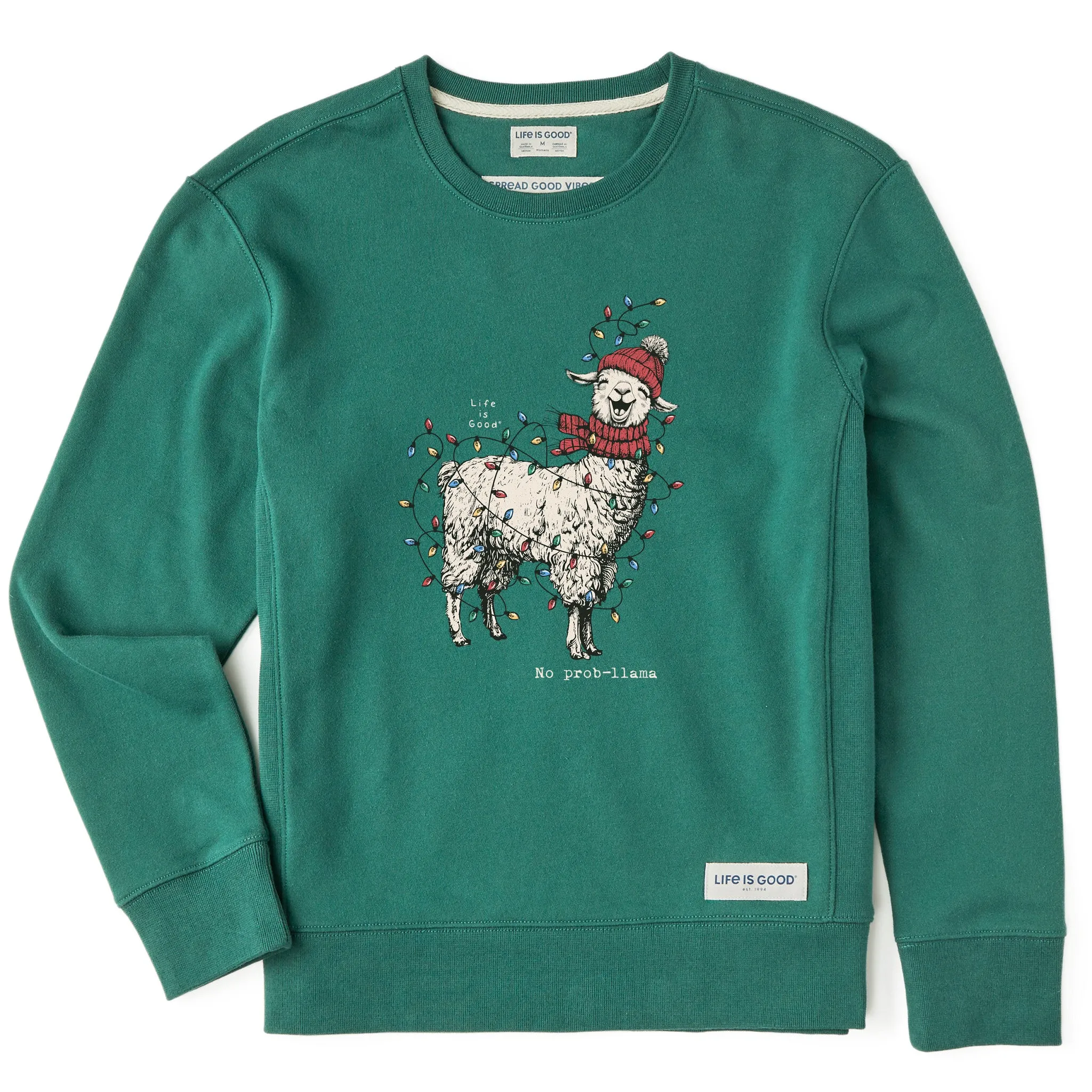 Women's No Prob-llama Lights Simply True Fleece Crew sold by Life is Good
