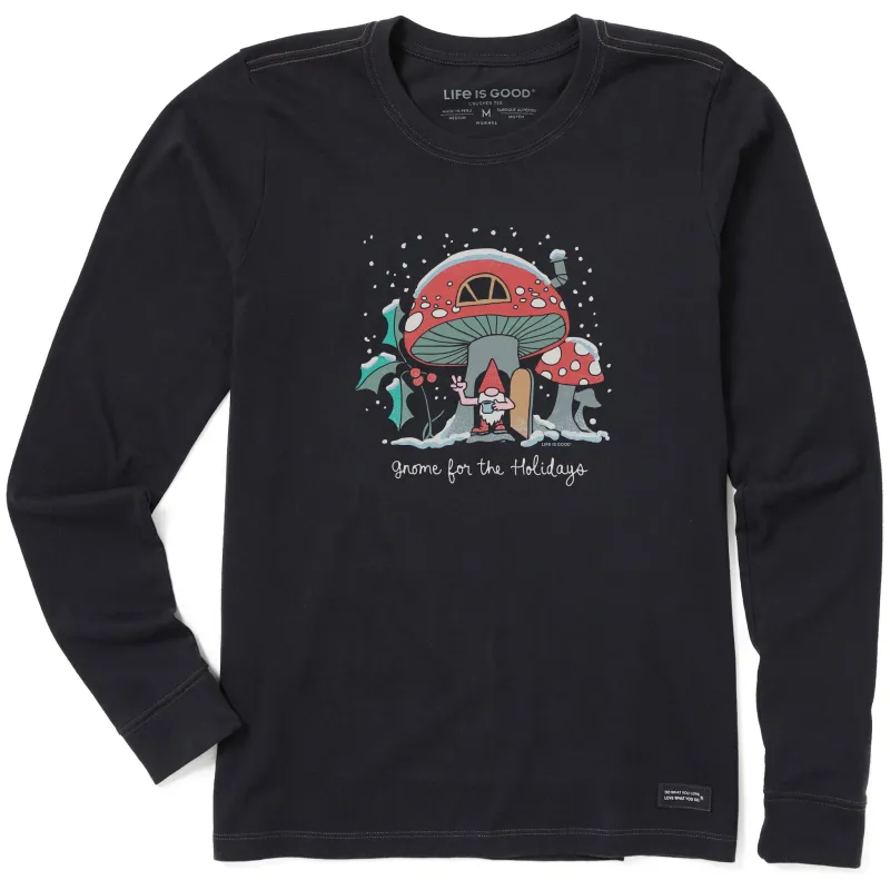 Women's Gnome for the Holidays Mushroom Long Sleeve Crusher Tee sold by Life is Good