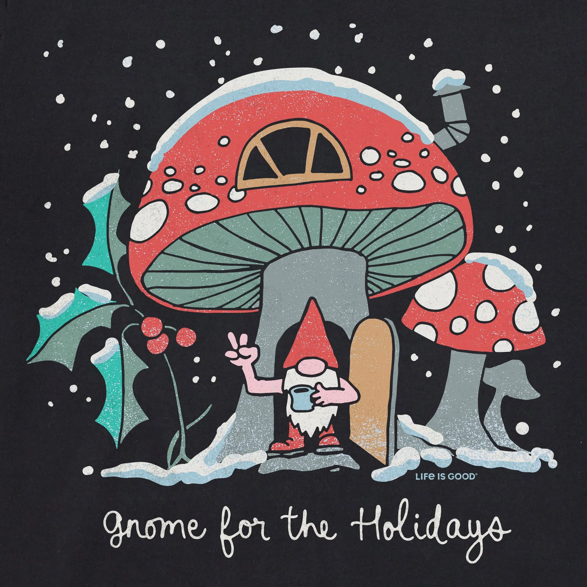 Women's Gnome for the Holidays Mushroom Long Sleeve Crusher Tee sold by Life is Good product image thumbnail 2