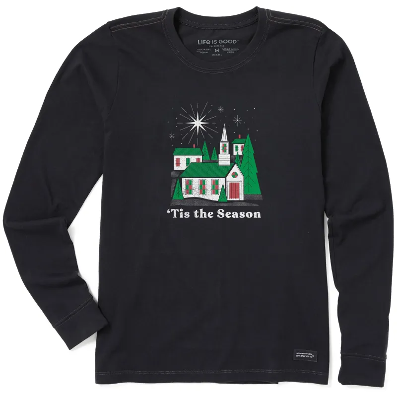 Women's Tis the Season Village Long Sleeve Crusher Tee sold by Life is Good