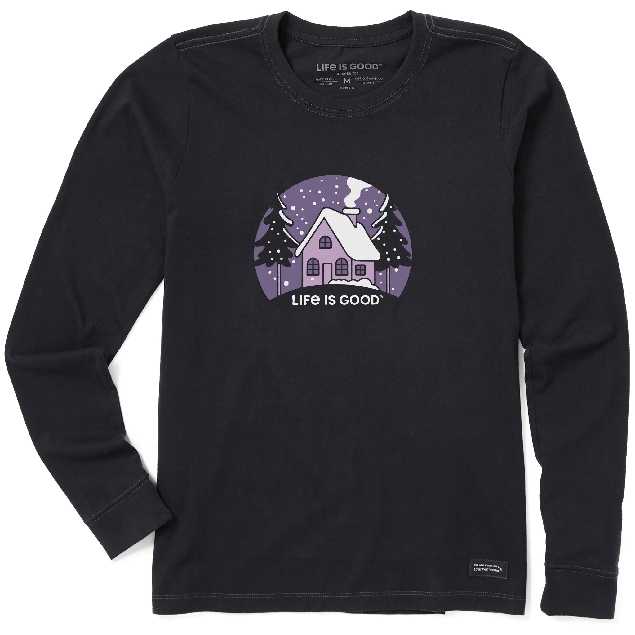 Women's Cabin in the Snow Long Sleeve Crusher Tee sold by Life is Good
