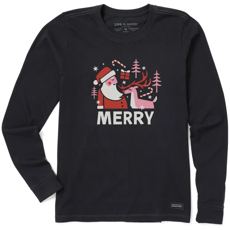 Women's Merry Santa & Rudolph Long Sleeve Crusher Tee sold by Life is Good