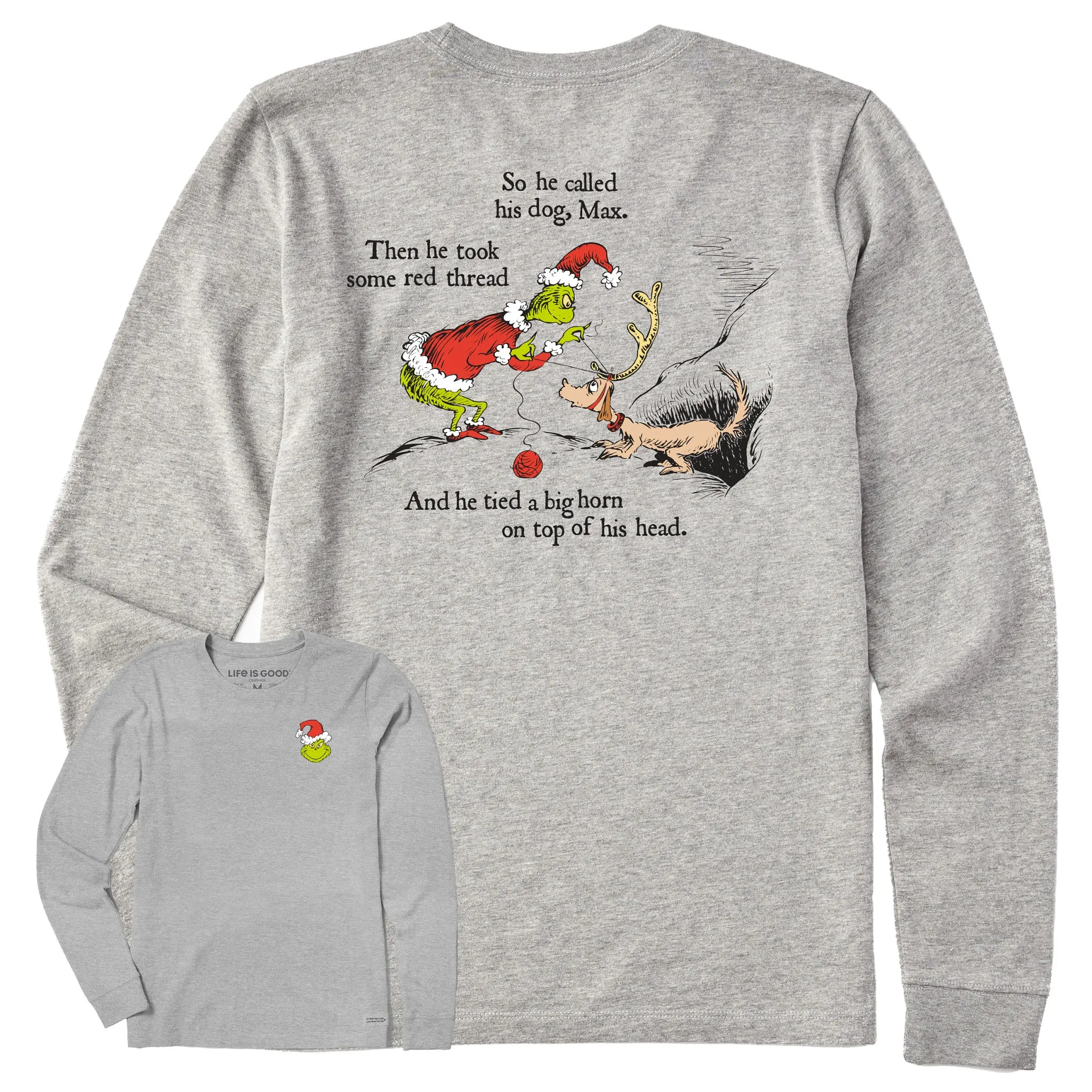 Women's Grinch & Max Big Horns Long Sleeve Crusher Tee sold by Life is Good