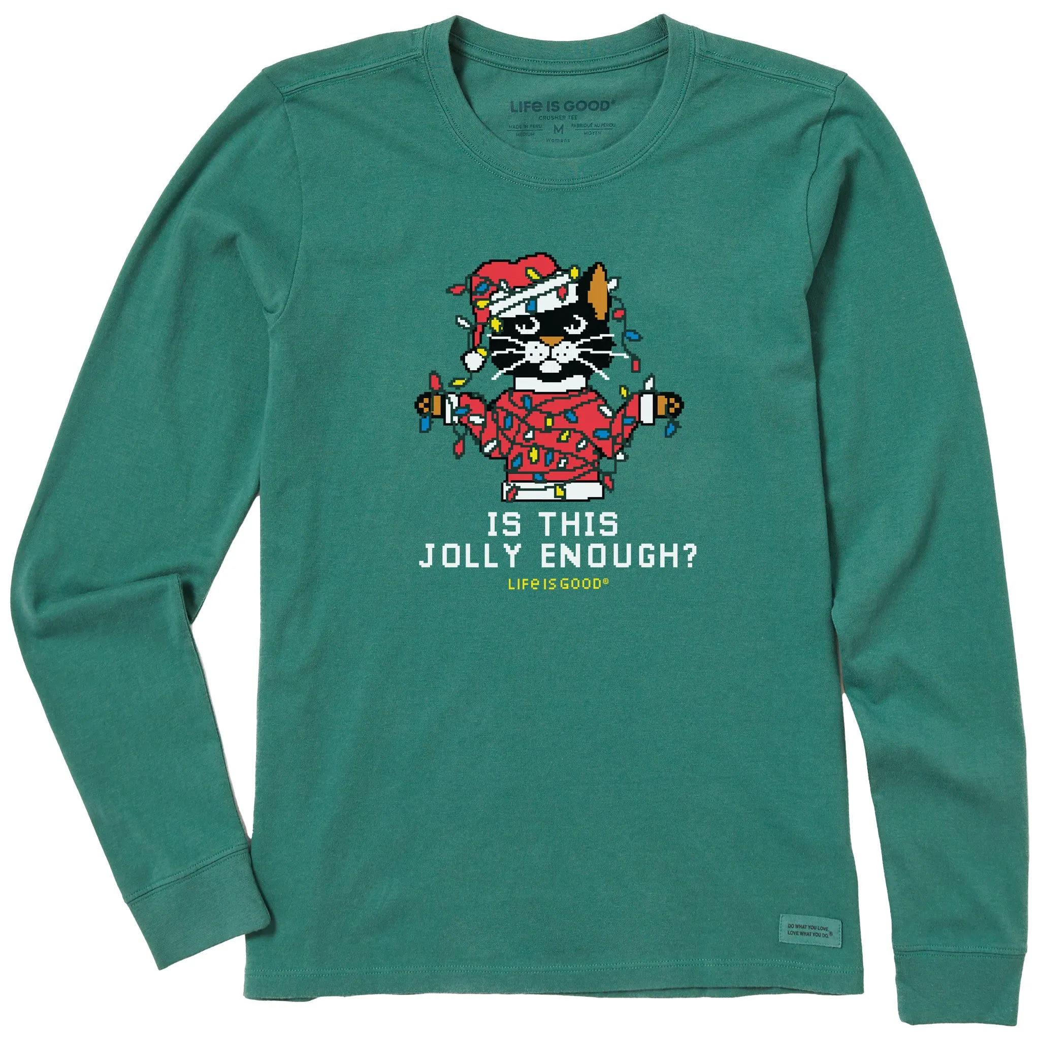 Women's Ugly Sweater Santa Cat Long Sleeve Crusher Tee sold by Life is Good product image thumbnail 3